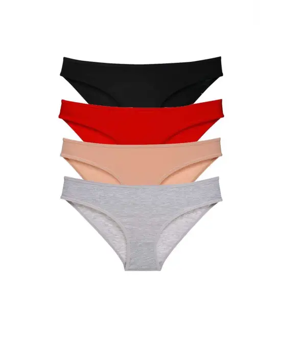 Omarı Süper Eko Likralı Kadın Slip Külot Seti Siyah Kırmızı Ten Gri