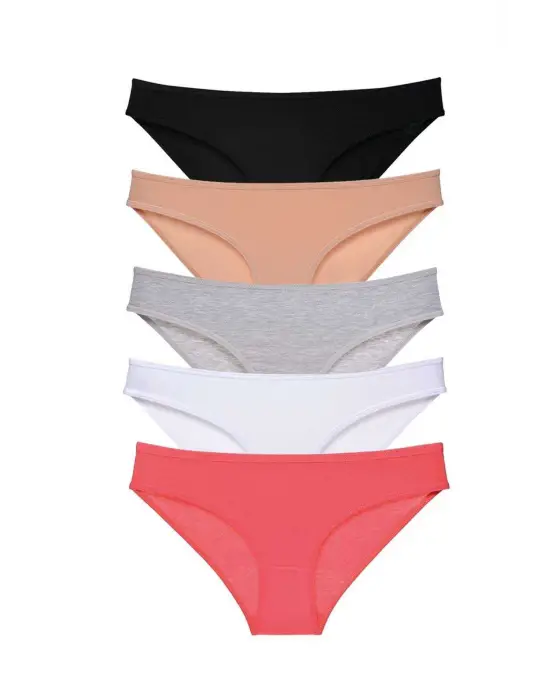 Omarı Yumuşak Likralı Kadın Slip Külot Seti - Siyah Ten Gri Beyaz Fuşya