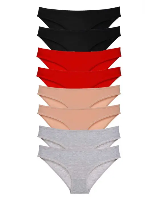 Omarı Yumuşak Likralı Kadın Slip Külot Seti Siyah Kırmızı Gri