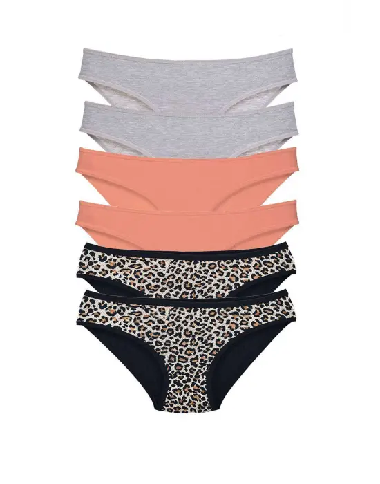 Omarı Kadın Slip Külot Leopar Desenli 6lı Set