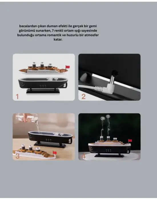 Ultra Sessiz Titanik Gemi Led Işıklı Aroma Difüzörü Oda Nemlendirici