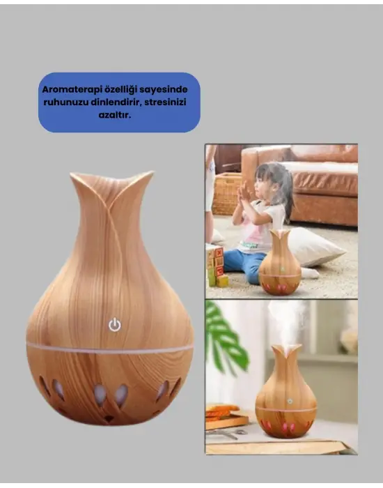 Ultrasonik Ahşap Desenli 130ml Aromaterapi Difüzör Ve Hava Nemlendirici