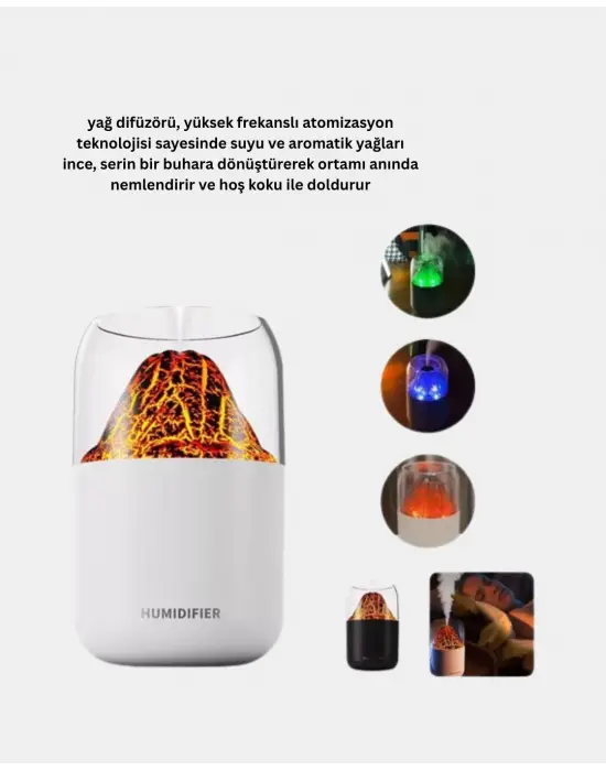 Ultrasonik Alev Efektli Aromaterapi Difüzörü Usb Şarjlı Ve Otomatik Kapanma Özellikli