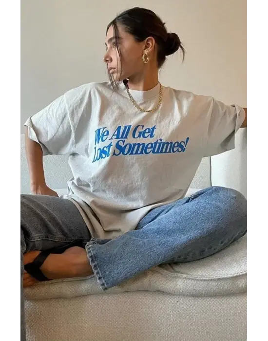 Baskılı Oversize Tişört - Beyaz