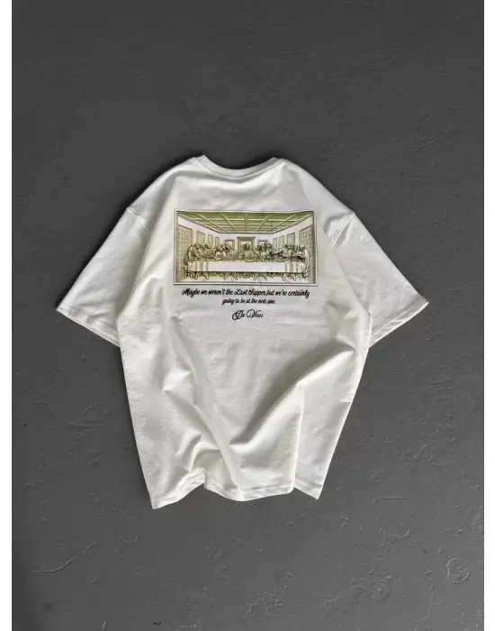 Unisex Baskılı Oversize T-Shirt - Beyaz