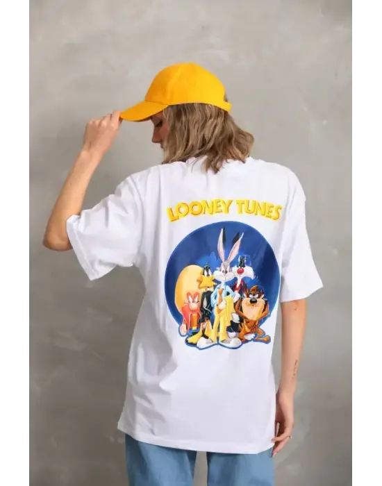 Unisex Baskılı Oversize T-Shirt - Beyaz