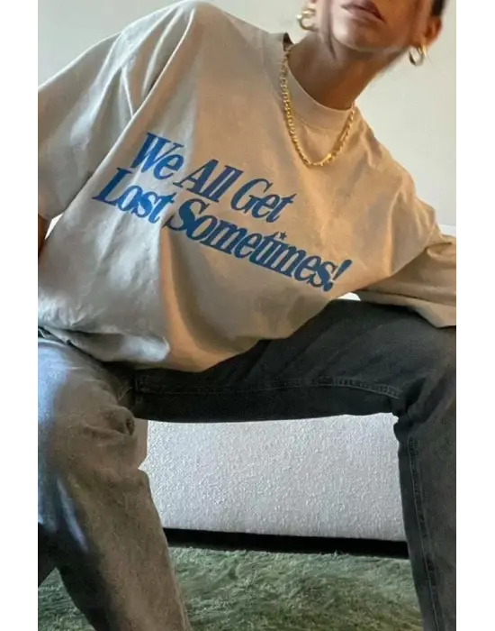 Baskılı Oversize Tişört - Beyaz