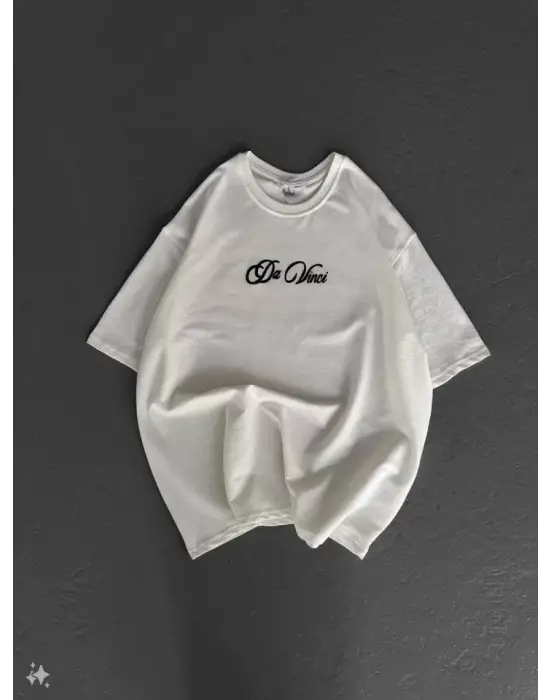 Unisex Baskılı Rahat Tişört - Beyaz