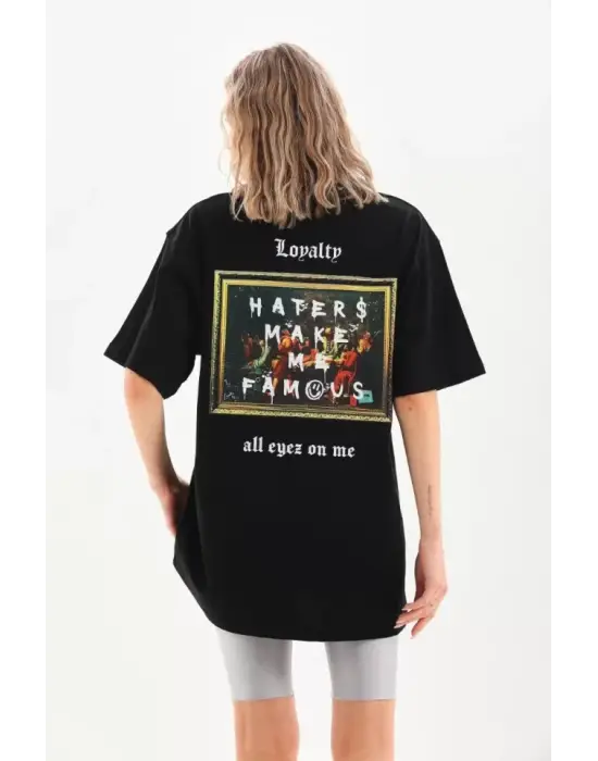 Unisex Baskılı Oversize T-Shirt - Siyah