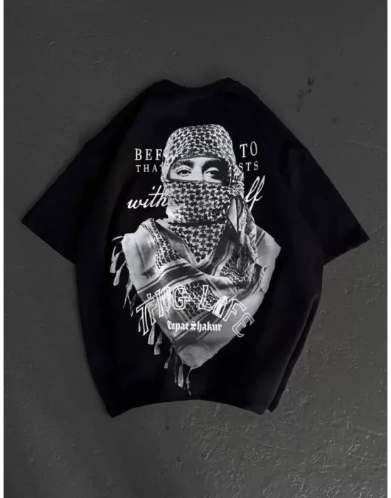 Siyah Baskılı Oversize Tişört