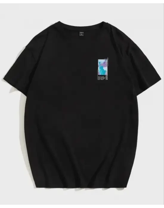 Omarı Baskılı Oversize Siyah Unisex T-Shirt