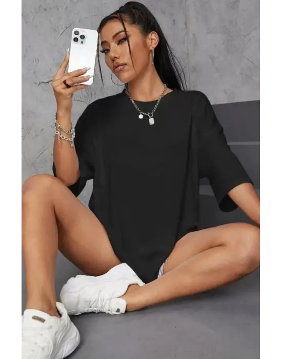 Omarı Baskılı Oversize T-Shirt - Siyah