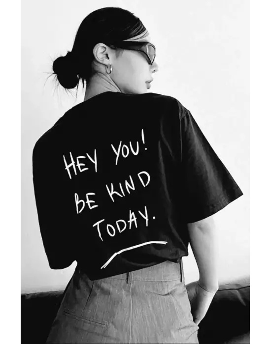 Baskılı Oversize Unisex T-Shirt - Siyah