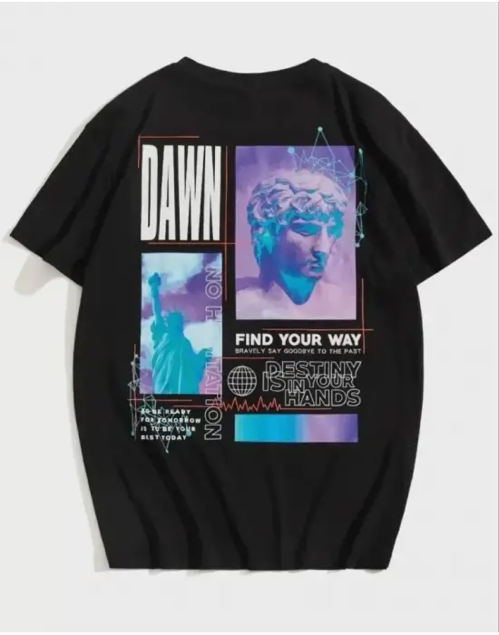 Omarı Baskılı Oversize Siyah Unisex T-Shirt