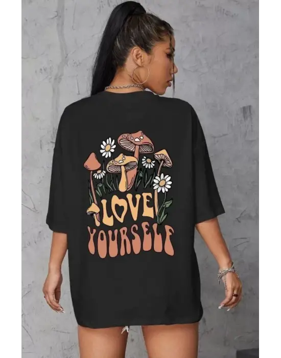 Omarı Baskılı Oversize T-Shirt - Siyah