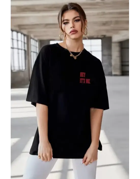 Omarı Siyah Baskılı Oversize Unisex T-Shirt