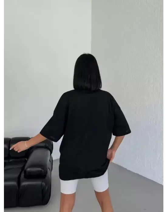 Unisex Bisiklet Yaka Baskılı Oversize T-Shirt - Beyaz