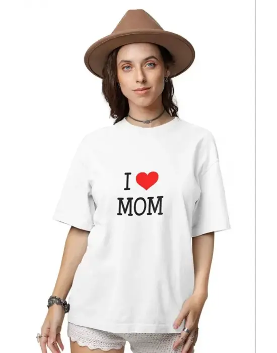 Omarı Beyaz Oversize Baskılı Unisex Bisiklet Yaka T-Shirt