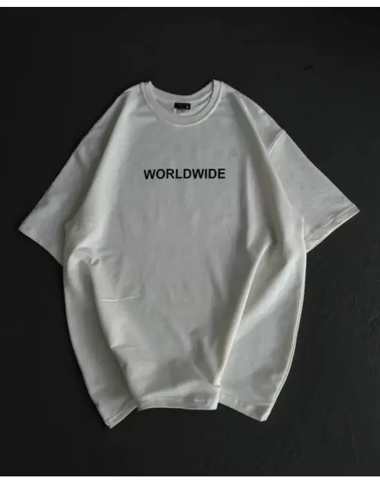 Omarı Hafif ve Rahat Bisiklet Yaka Baskılı T-Shirt - Beyaz