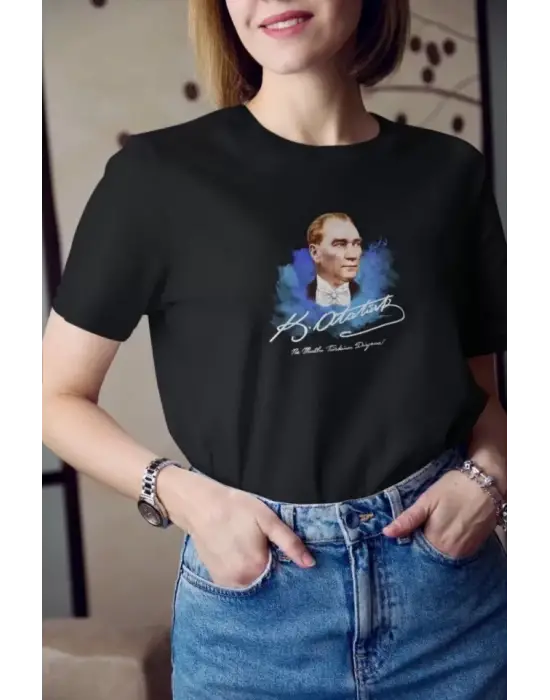 Omarı Siyah Oversize Unisex Bisiklet Yaka Baskılı T-Shirt