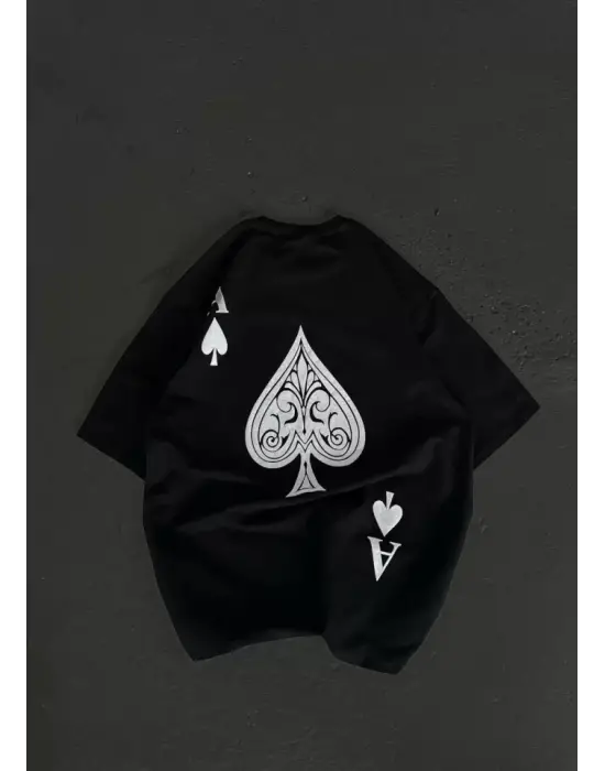 Omarı Modern Tarzda Baskılı Oversize T-Shirt - Siyah