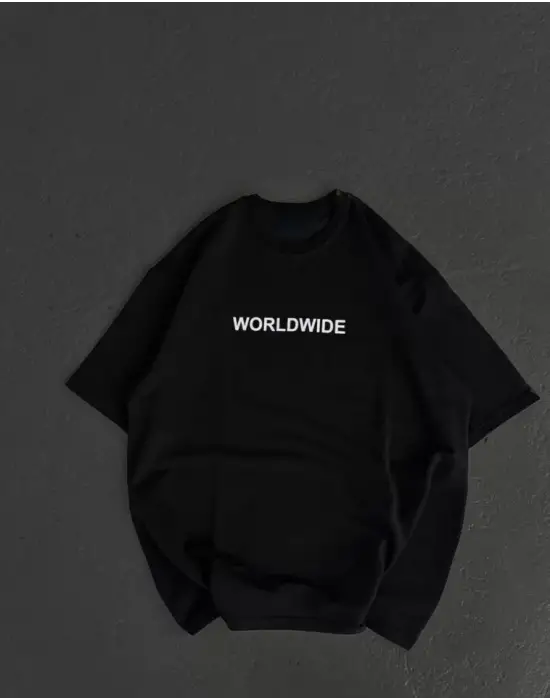 Omarı Bisiklet Desenli Oversize T-Shirt - Siyah