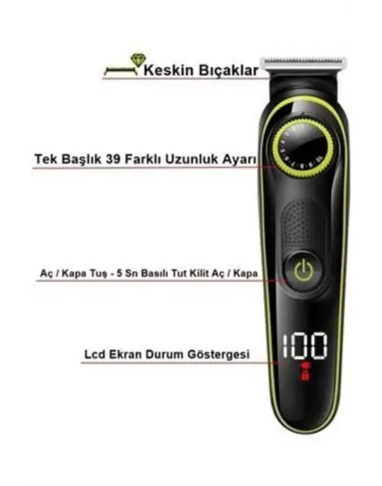 Unısex Çok Fonksiyonlu Bakım Seti Led Göstergeli Tıraş Makinesi Saç Sakal Vücut