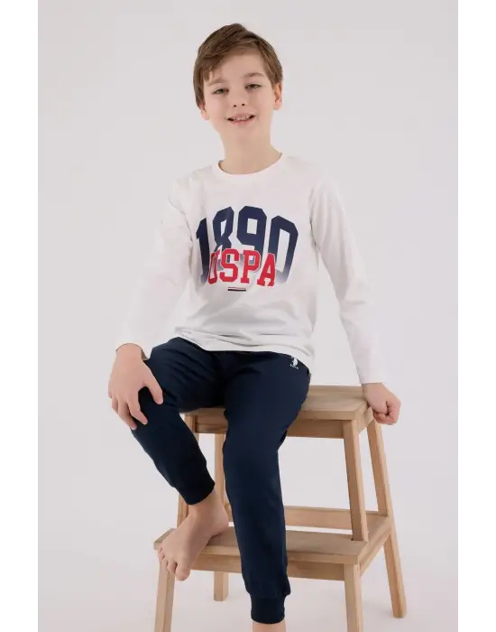 U.S. Polo Assn Uzun Kol Pijama Takım US2203-4 Beyaz