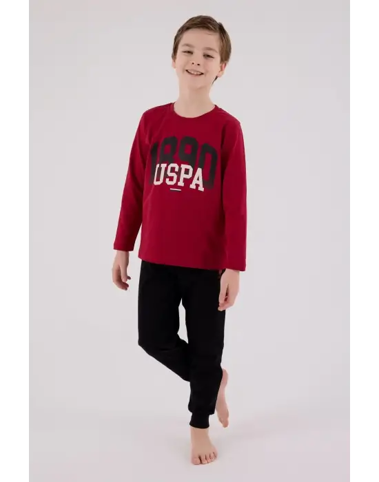 U.S. Polo Assn Uzun Kol Pijama Takım US2203-4 Bordo