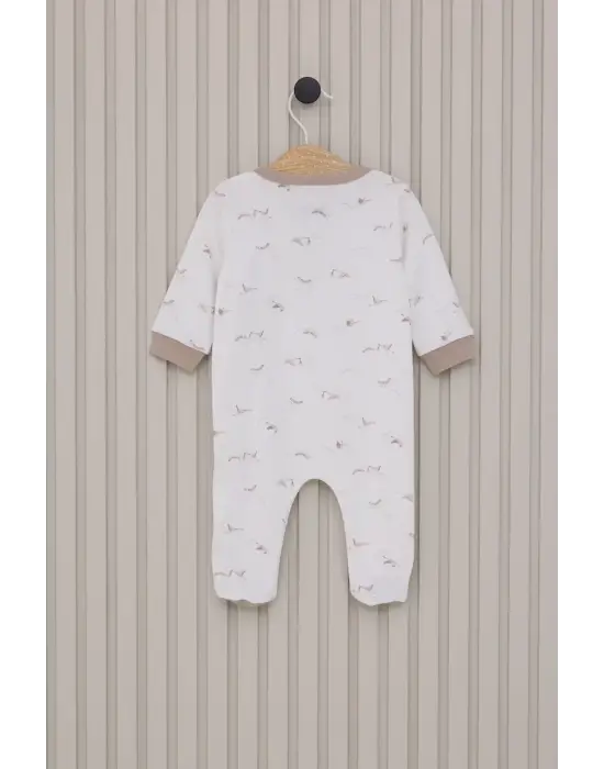 Omarı Yumuşak Pamuklu Bebek Tulumu Krem Renkli