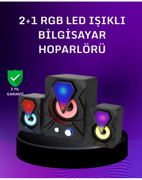 Usb Bağlantılı Rgb 2.1 Hoparlör Seti Derin Bas Ve Renkli Işık