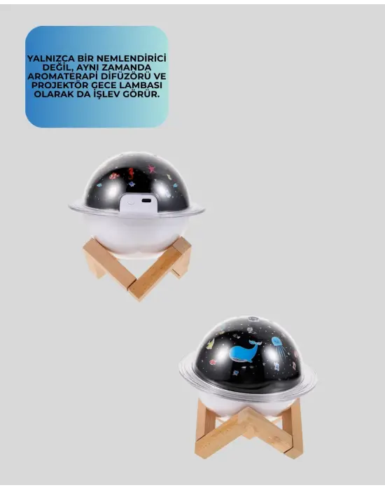 Usb İle Çalışan Projektörlü Aromaterapi Nemlendirici Masaüstü Kullanım İçin Uygun