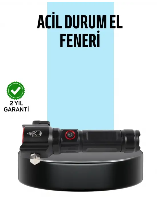 Usb Şarjlı Çok Amaçlı El Feneri Çekiçli Pusulalı