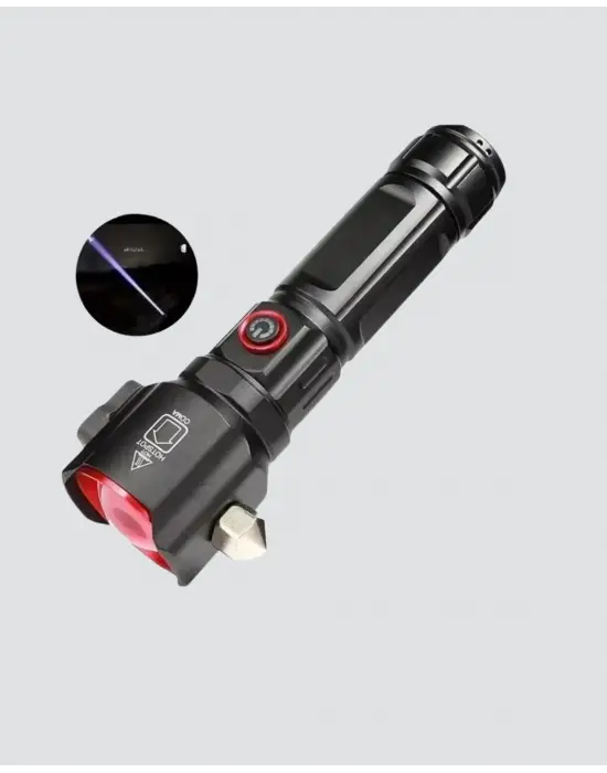 Usb Şarjlı Çok Amaçlı El Feneri Çekiçli Pusulalı