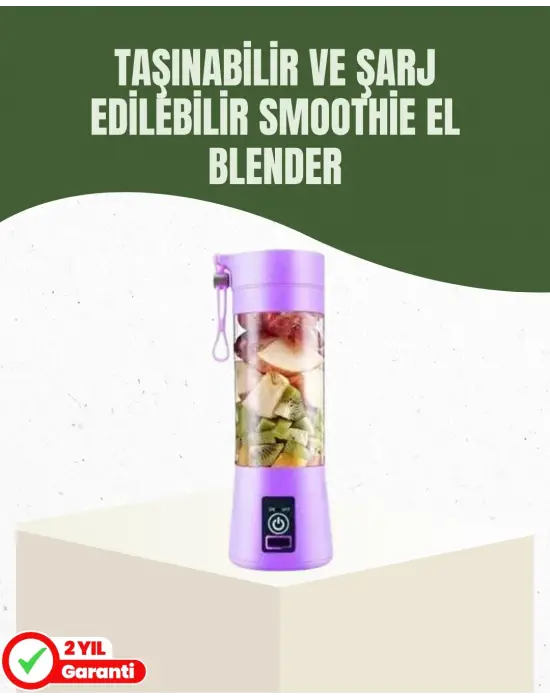 Usb Şarjlı Portatif Blender 380ml Çelik 304 Bıçaklı Mobil Smoothie Maker