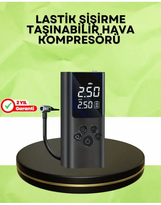 Usb Şarjlı Taşınabilir Hava Kompresörü Dijital Ekranlı