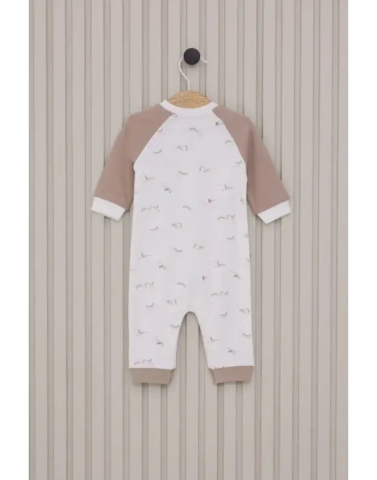 Omarı Erkek Bebek Uzun Kol Tulum Krem