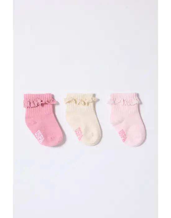 U.s.polo Kız Bebek Çorap Usb2208 Pudra Ekru Somon