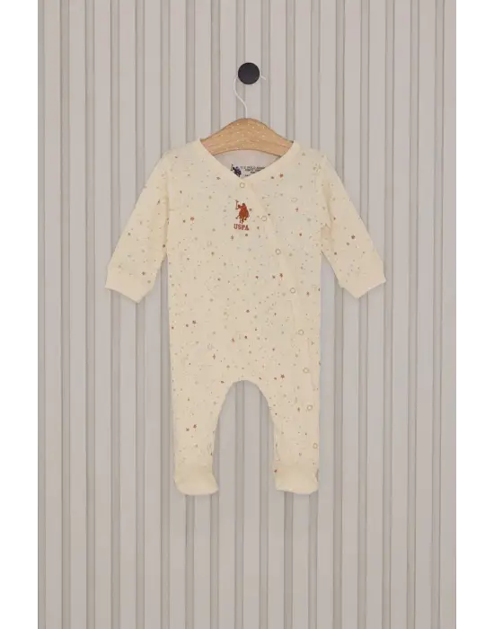 Omarı Krem Renkli Patikli Bebek Tulum