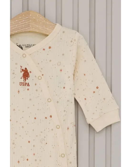 Omarı Krem Renkli Patikli Bebek Tulum