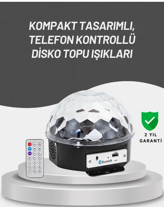 Uzaktan Kumandalı Rgb Led Disko Topu Bluetooth Hoparlörlü