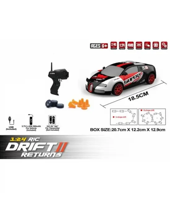 Uzaktan Kumandalı Şarjlı Drift Araba 1:24 - Beyaz-Kırmızı