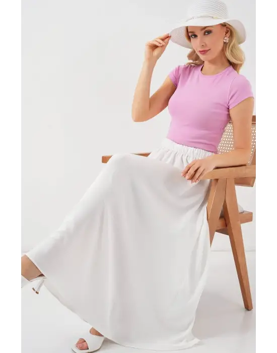 Uzun Ayrobin Etek 8050 - Beyaz
