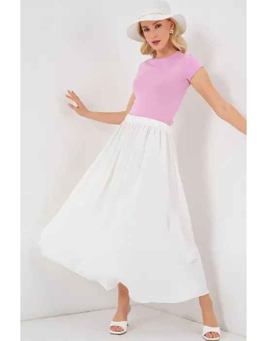 Uzun Ayrobin Etek 8050 - Beyaz