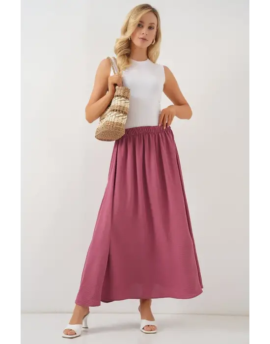 Uzun Ayrobin Etek 8050 - Gül Kurusu