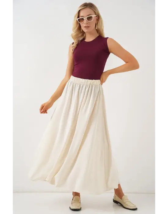 Uzun Ayrobin Etek 8050 - Krem