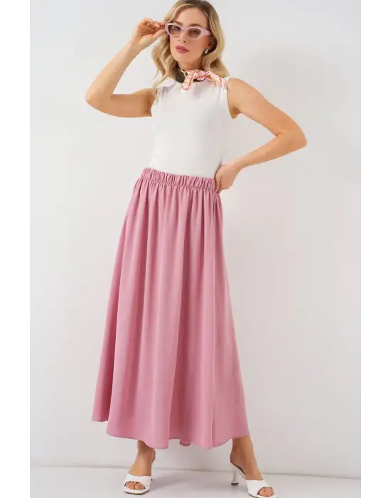 Uzun Ayrobin Etek 8050 - Pudra