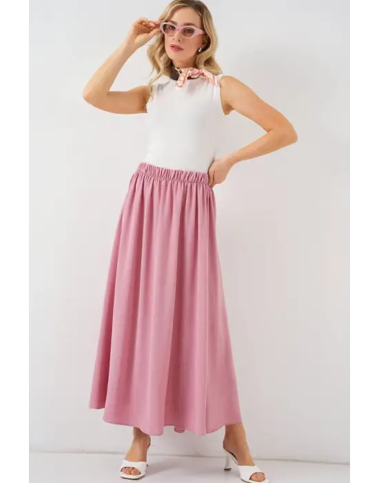 Uzun Ayrobin Etek 8050 - Pudra