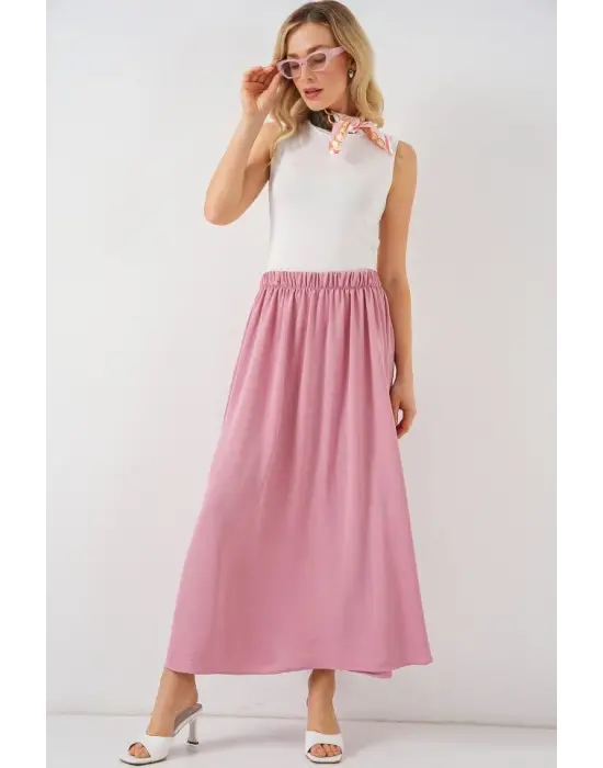 Uzun Ayrobin Etek 8050 - Pudra