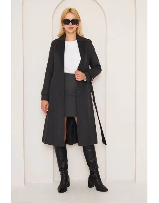 Omarı Zarif Gri Kaşe Kaban